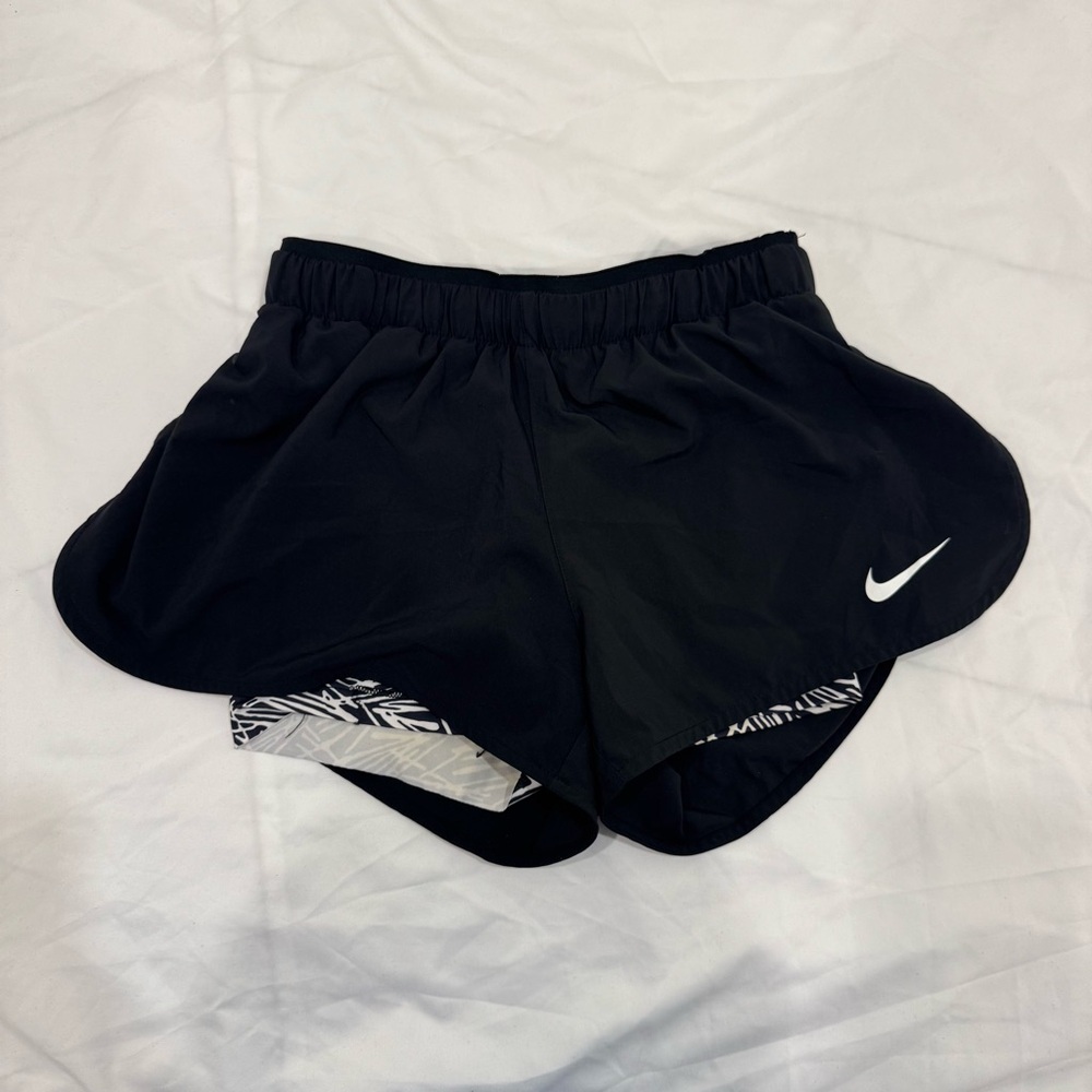 Nike Rival 2-in-1 Running Shorts Black White Print Lined Womens Size XS X-Small
